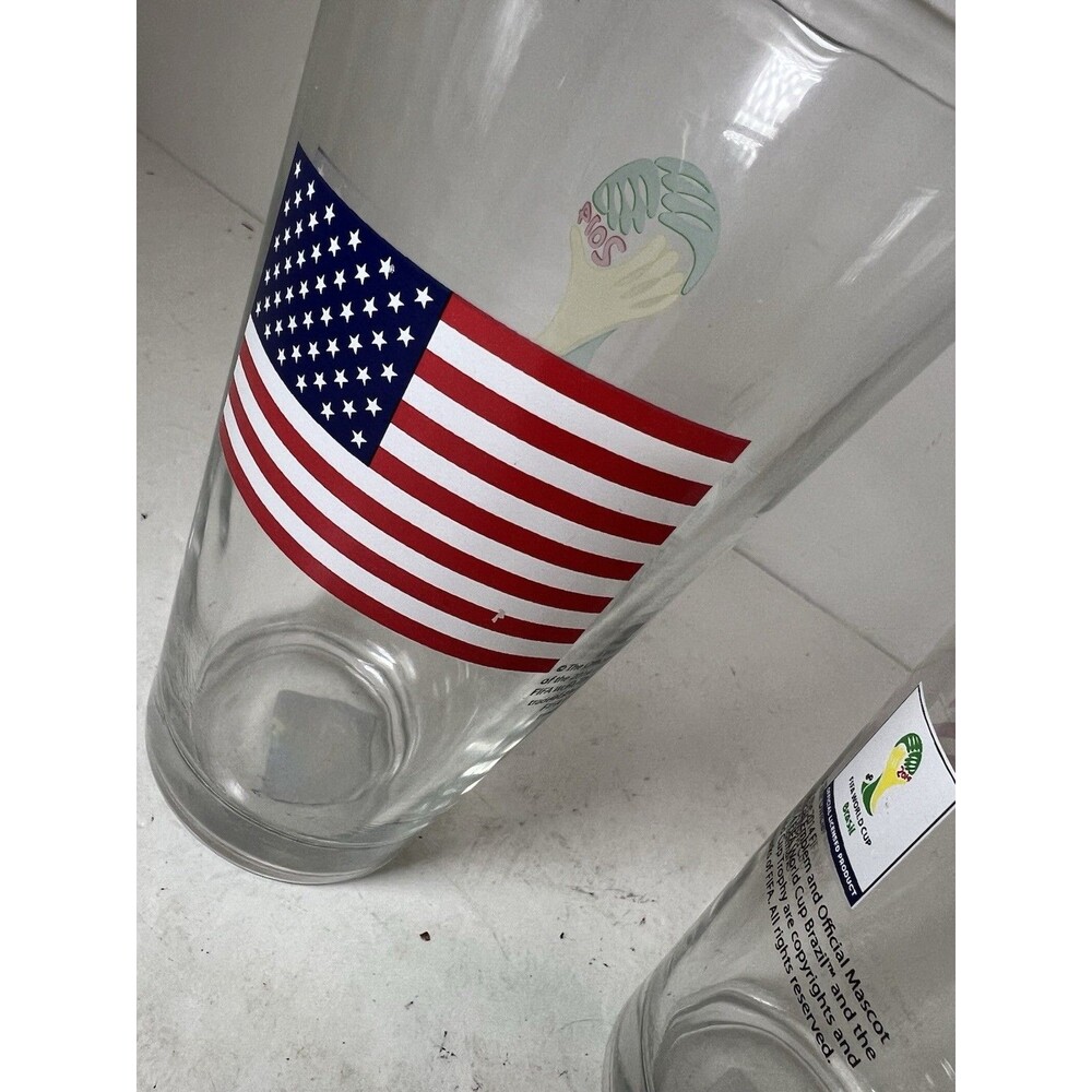 Set of 2 USA USMNT Glass Cup 2014 FIFA World Cup Brazil Brasil Official Soccer - Picture 2 of 6